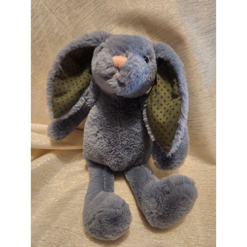 Blue Gray Baby Bunny Rabbit Green Ears Polka Dots Plush Lovey Manhattan Toys 14"